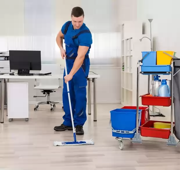 Professional cleaner performing cleaning services