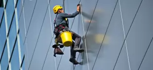 Safe high-rise building cleaning with rope access